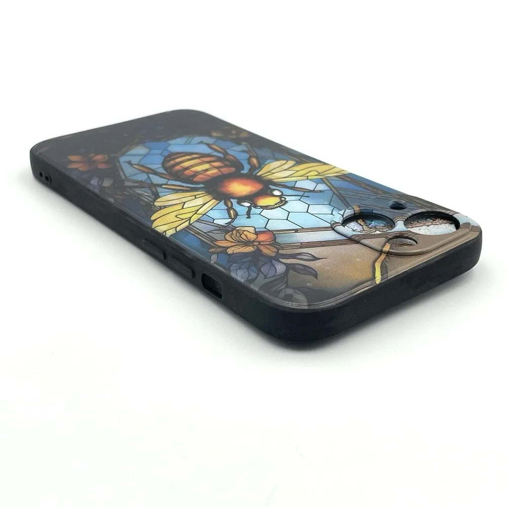 New iPhone 13 Bee Honeycomb Phone Case Stained Glass‎ Style Black Edge